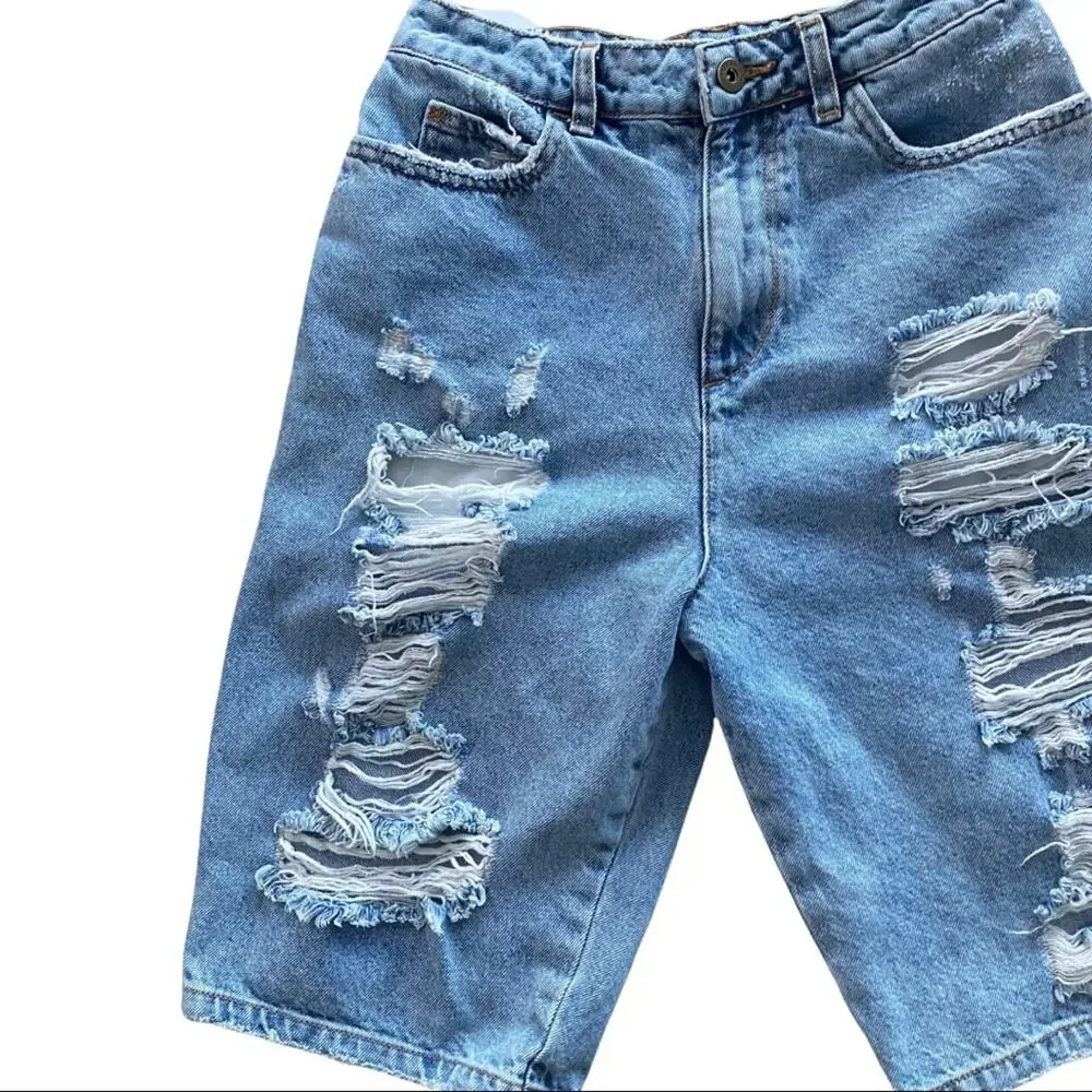 Collusion Long Length Bermuda Distressed Denim Shorts Size 4